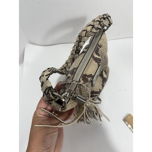 Michael Kors Beige Snakeskin Tasseled Shoulder Bag Astor Laced Grommets 10" W - Picture 7 of 11